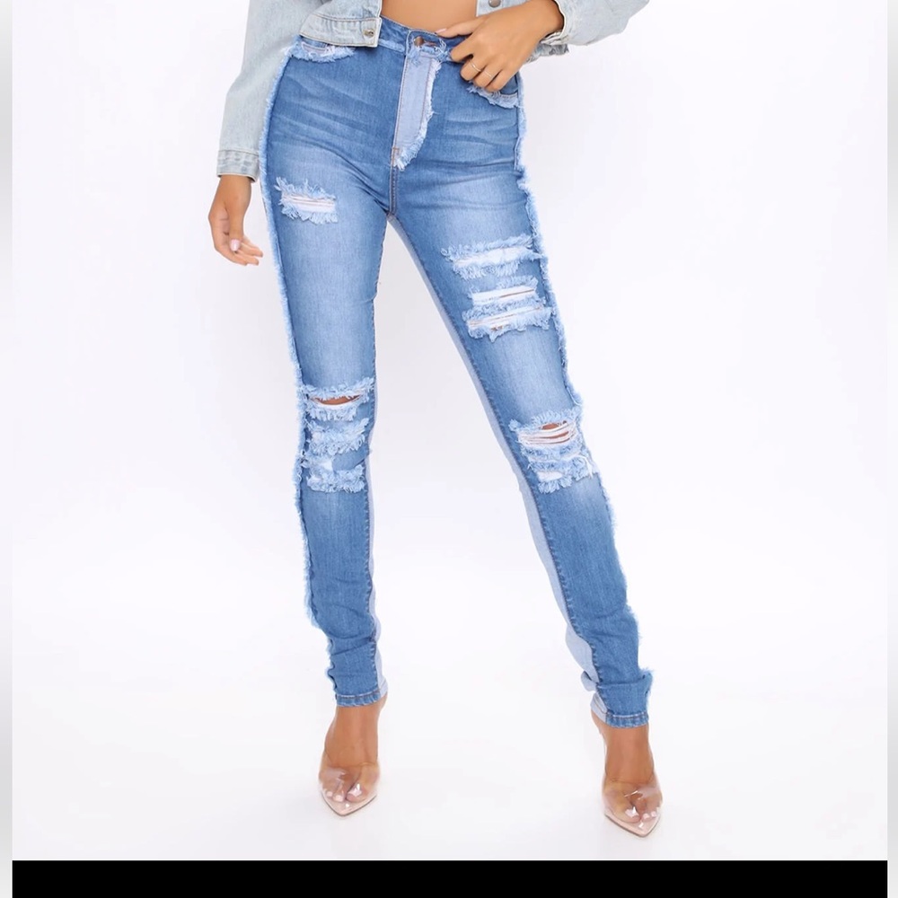 Two tone skinny jeans blue with rips